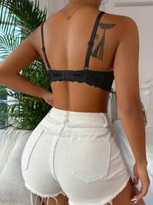 Girls' Black Lace Lingerie, Ruched Comfortable Adjustable Strap Bra