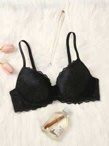 Girls' Black Lace Lingerie, Ruched Comfortable Adjustable Strap Bra