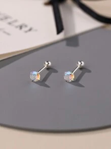 1 对简约时尚 999 纯银彩色锆石圆形迷你耳钉女士派对生日礼物日常佩戴 - 耳環 - 查看 7