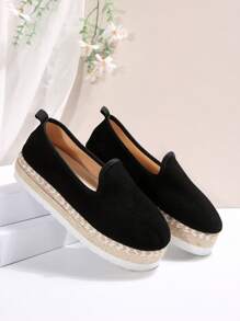 全新时尚女式休闲坡跟便鞋，黑色 - 黑色 - 查看 3