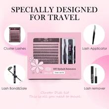 zwellbe DIY 睫毛延长工具套装，含 240 簇假睫毛、黑色假睫毛涂抹器、防水胶水和密封剂以及用于家庭睫毛延长的卸妆液，睫毛簇套装，睫毛，睫毛，假睫毛 - 杏色 - 查看 3