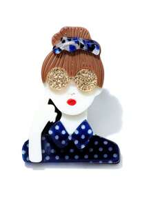 1pc Acrylic Cartoon Girl With Sunglasses Design Brooch, Fashion Clothing/Bag Accessory - Blue - View 1