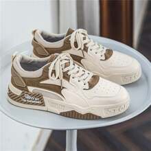 Zapatillas casuales de hombre con puntera redonda, cordones, suela gruesa, bajo empeine y todo a juego - Beis - Ver 2