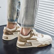 Zapatillas casuales de hombre con puntera redonda, cordones, suela gruesa, bajo empeine y todo a juego - Beis - Ver 5