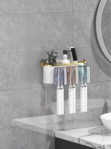 1 Set Wall-Mounted Toothbrush Holder, With 4/3/2 Dust-Proof Cups And Toothpaste Dispenser,Multifunctional Bathroom Organizer With Automatic Toothpaste Dispenser And Cups, Punch-Free Bathroom Shelf, Luxury Bathroom Set, Bathroom Wall-Mounted Organizer For Brushing Teeth And Storage, Bathroom Accessories For Home Use - Multicolor - View 16