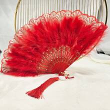 1/3 件风格羽毛扇头带围巾，万圣节礼物，优雅复古折叠女式手扇，适合舞蹈、音乐节、T 台、古典服装配饰