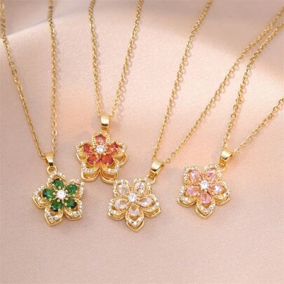 1pc Fashionable Stress-Relieving Rotating Five-Petal Flower Pendant Necklace Exquisite Jewelry Accessory Valentines,Mom,Mother,Mother's Day,Gift