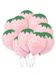 Conjunto de 12 balões de látex de 12 polegadas com morango doce, feliz aniversário, eu amo morango, decoração de festa de verão no Havaí, Natal - Multicolorido - Ver 10