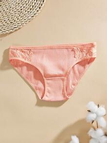6 Pcs Multicolored Lace Comfortable, Breathable, Simple Mid Waist Women's Triangle Pants - Multicolor - View 4