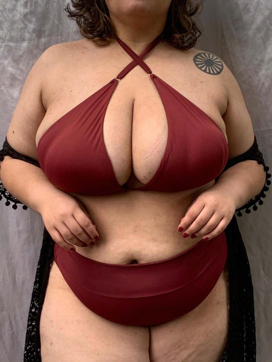 Plus Size Bikini Top Cortina Support Thick Strap Polyamide - Burdeos - Ver 1