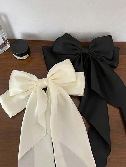 2个装蝴蝶结发夹，女士蝴蝶结发卡，金属发夹，法式发夹，带长尾缎带发圈，马尾辫配饰，2个装情人节爪夹，学习用品，头部配饰，发卡