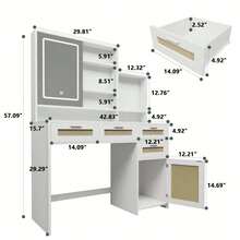Makeup Vanity With Lights In 3 Colors & Openable Mirror, Vanity Desk With 4 Drawers & 1 Cabinets & Shelves, Vanity Table Rattan Vanity Dresser, For Bedroom.Mo-Autos