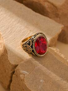 1pc Stainless Steel 18K Gold Plated Inlaid Cubic Zirconia Retro Business Oval Pattern Men's Rings Gift Jewelry - Cubic Gemstones - View 8