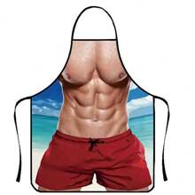 1pc Muscular Man Printed Chef Apron, Sleeveless Waterproof And Stain-Resistant Apron, Creative Funny High-Definition Printing, Suitable For Home Cooking, BBQ, Party