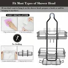 1pc Shower Caddy Hanging  Shower Organizer Aluminum Over The Shower Head Caddy With  Hooks For Razor/Sponge Shower Rack With Soap Basket Black - Black - View 5