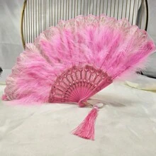 1/3 件风格羽毛扇头带围巾，万圣节礼物，优雅复古折叠女式手扇，适合舞蹈、音乐节、T 台、古典服装配饰