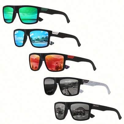 5pcs Men's Fashion Sports Combination 2025 New Cycling Eyeglasses Retro Coated High-End Outdoor Sports Colorful Polarized Metal Hinge Suitable For Driving, Daily Outing, Party, Beach, Versatile