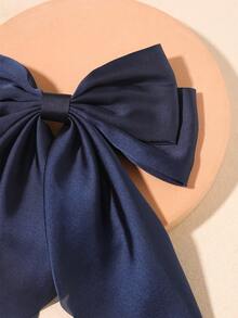 1pc Korean Style Big Bow Ribbon Decor Hair Clip, High-End Satin Spring Clamp For Back Of Head - Navy Blue - View 5
