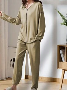 Women's 2-Piece Autumnwear Thickened Fleece Elegant Silhouette Outerwear Set (Long Sleeve Top And Pants)