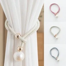 2pcs Baby Nursery Curtain Tie Backs, Adjustable Pearled Curtain Hooks For Living Room, Balcony Curtains, No Drilling Required - Multicolor - View 2