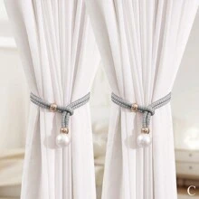 2pcs Baby Nursery Curtain Tie Backs, Adjustable Pearled Curtain Hooks For Living Room, Balcony Curtains, No Drilling Required - Multicolor - View 5