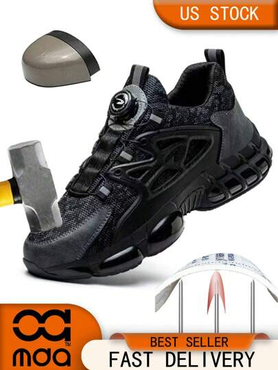 Unisex Safety Shoes, Summer Air Cushion Work Shoes, Comfortable & Breathable Work Sports Shoes, Steel Toe Shoes, Anti-Puncture Anti-Crush Industrial Construction Safety Protection Shoes, Rotary Button Design Work Shoes