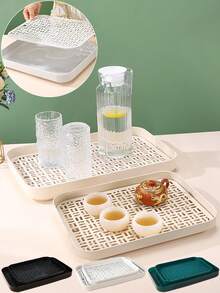 Modern Simplistic Plastic Tea Tray, Small Dry Brewing Tea Serving Tray, Kung Fu Tea Accessory Set With Draining Pan, Home Use - Multicolor - View 12