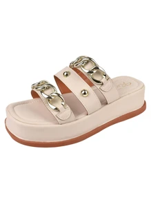 Papete Platform Sandal Straps Chain Summer FashionComfortable New - trắng - Xem 1