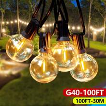 100 Feet Of Waterproof Outdoor String Lights That Are Compatible With Patio Porch Bistro Sets And G40 Globe LED Patio Lights With 50 Edison Antique Bulbs. - 暖白 - 查看 1