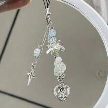 1 件女式透明玫瑰吊坠蝴蝶结串珠手机挂绳饰品可爱卡哇伊风格手机挂绳配件 - 彩色 - 查看 4