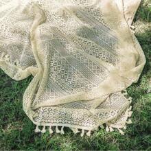 1 pieza Estera de picnic de encaje de jacquard de estilo boho con borlas y calado