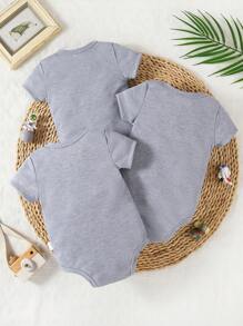 3 pièces/set Barboteuse à manches courtes imprimée drôle pour bébé