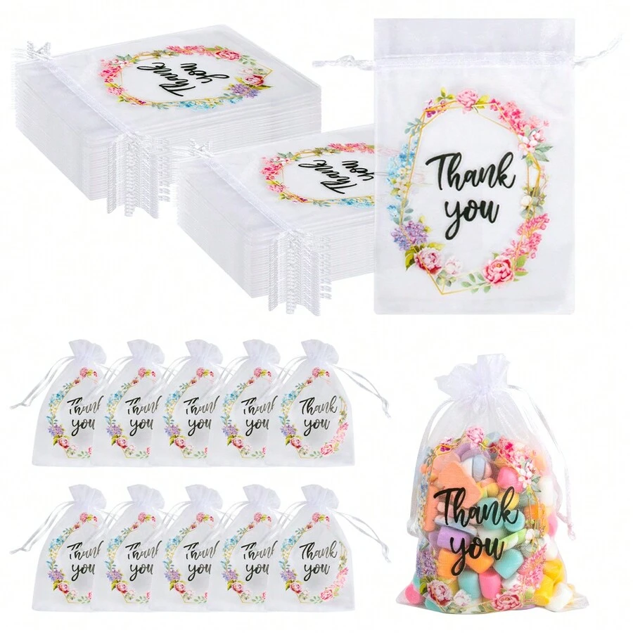 20PCS Thank You Organza Gift Bags With Drawstring Wedding Birthday Party Favor Bags - Multicolor - View 1