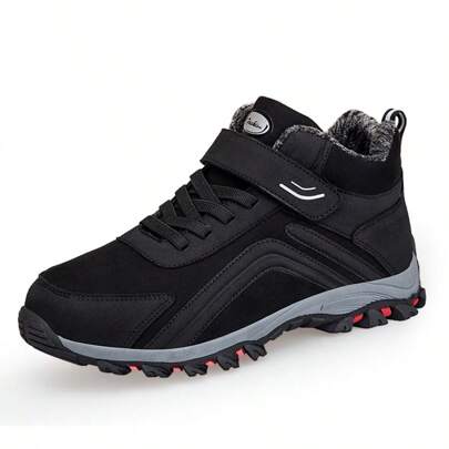 Men's Winter Plush Sneakers, Round Toe, Extra Width & Height, Black And Navy, Loose & Comfortable, Lightweight Outdoor Casual Shoes, Shoes For Men Valentines
