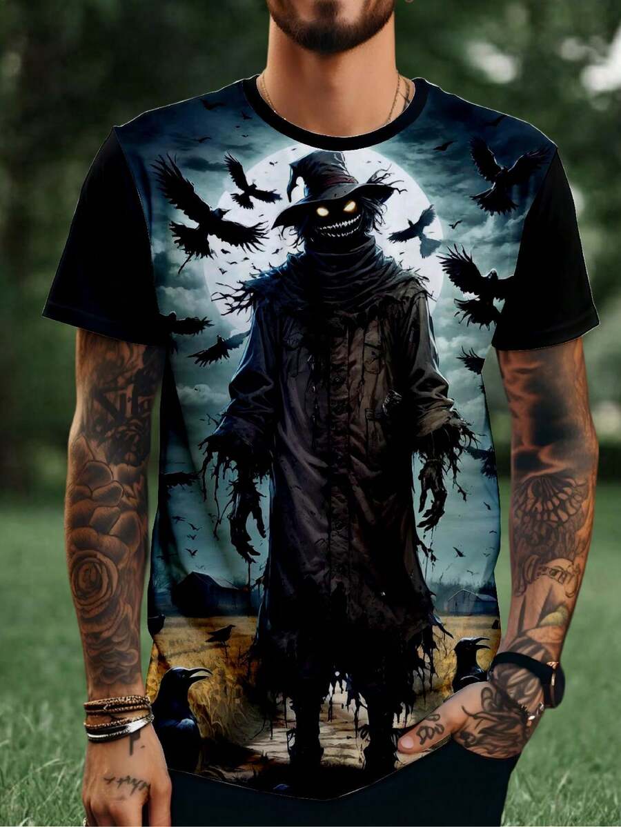 Men's Scarecrow T-Shirt Polyester Short Sleeve - 黑色 - 查看 1
