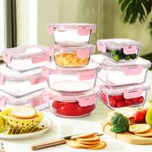 [24-Pieces ] High Borosilicate Glass Meal Prep Containers With Steam Vent, Food Storage Containers With Airtight Lids, For Home Kitchen Office Lunch Portion Control - Pink - View 9