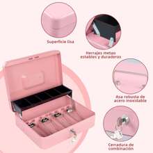 Caja Registradora, Caja para Dinero de Negocio con Llaves, Caja de Seguridad para Dinero con 4 Charolas y 5 Depósitos, Caja de Efectivo Portable para Guardar Joyas, Relojes, Billetes, Monedas - Rosa - Ver 2