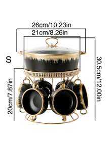 1 Bộ Nồi Gốm Sứ Mạ Vàng Phong Cách Bắc Âu, Bộ Nồi 7 Chiếc Có Nắp Đậy Và Đồ Dùng - Nhiều màu - Xem 9