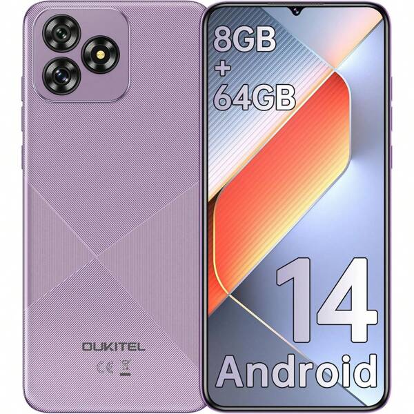OUKITEL C53 Smartphone entsperrt 2024, 6,6'' Display, Android 14, 8GB (4+4 erweiterbar) RAM+64GB ROM, Octa-Core Smartphone, 4300mAh, 13MP Hauptkamera, 4G Dual-SIM Handy, Face-ID, GPS, OTG (für EU-Version) Zufallslieferung von neuer und alter Verpackung (Smartphone ohne Ladegerät)