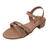 Children's Low Heel Sandal Strass Modinha Girl Comfortable Lightweight - Màu be - Xem 5