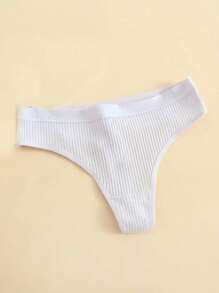 6pcs Women's Solid Color Minimalist Breathable Ribbed Thong Panties