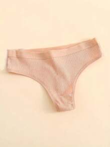 6pcs Women's Solid Color Minimalist Breathable Ribbed Thong Panties