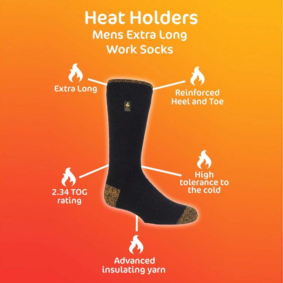 Heat Holders Heavy Duty Mens Knee High Thermal Work Socks, Thick Long