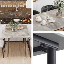 Rectangular Dining Table Real Marble Tabletop, 120cm White Kitchen Table With Black Tapered Metal Legs Morden Sintered Stone Top 6 Person For Home Restaurant 120x70x76cm - Grey - View 7