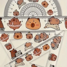 4 piezas/un set, regla transparente de plástico con forma de capibara, un set de regla de prueba de dibujo de cuatro piezas, tablero de regla triangular transparente de plástico, útiles escolares, longitud 16/ancho 8/altura 1 - kapibala - Ver 8