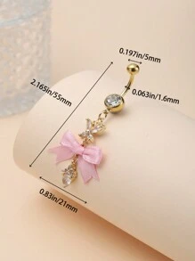 1 thanh thép không gỉ có đính pha lê Rhinestone màu hồng hình giọt nước trang sức xỏ rốn, trang sức đeo hàng ngày cho cả nam và nữ, ngày lễ tình nhân, mẹ, mẹ, ngày của mẹ, quà tặng - Loại bướm - Xem 2