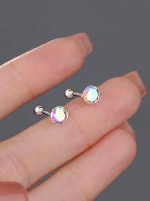 1 对简约时尚 999 纯银彩色锆石圆形迷你耳钉女士派对生日礼物日常佩戴 - 耳環 - 查看 10