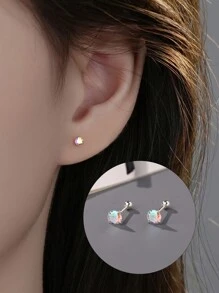 1 对简约时尚 999 纯银彩色锆石圆形迷你耳钉女士派对生日礼物日常佩戴 - 耳環 - 查看 3