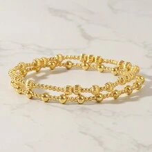 Set de 3 piezas de pulsera minimalista de moda con cuentas doradas, pulsera de cuentas doradas multicapa, apilable, resistente al agua, resistente al sudor y no se desvanece. Joyería de mujer con estilo, adecuada para uso diario, regalo perfecto para amigos, cumpleaños, San Valentín o cualquier mujer. ¡La mejor opción!