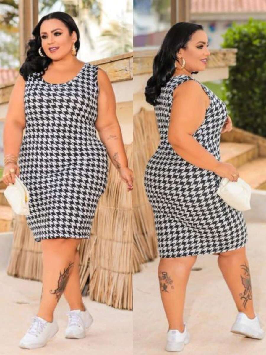 PLUS SIZE VEST DRESS WOMEN'S FASHION - Black and White - View 1